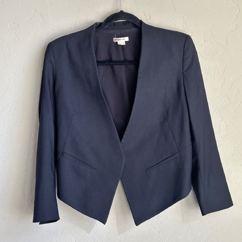 Helmut Lang Black‎ Blazer Cropped Open Front Minimalist Wool Jacket Size 4